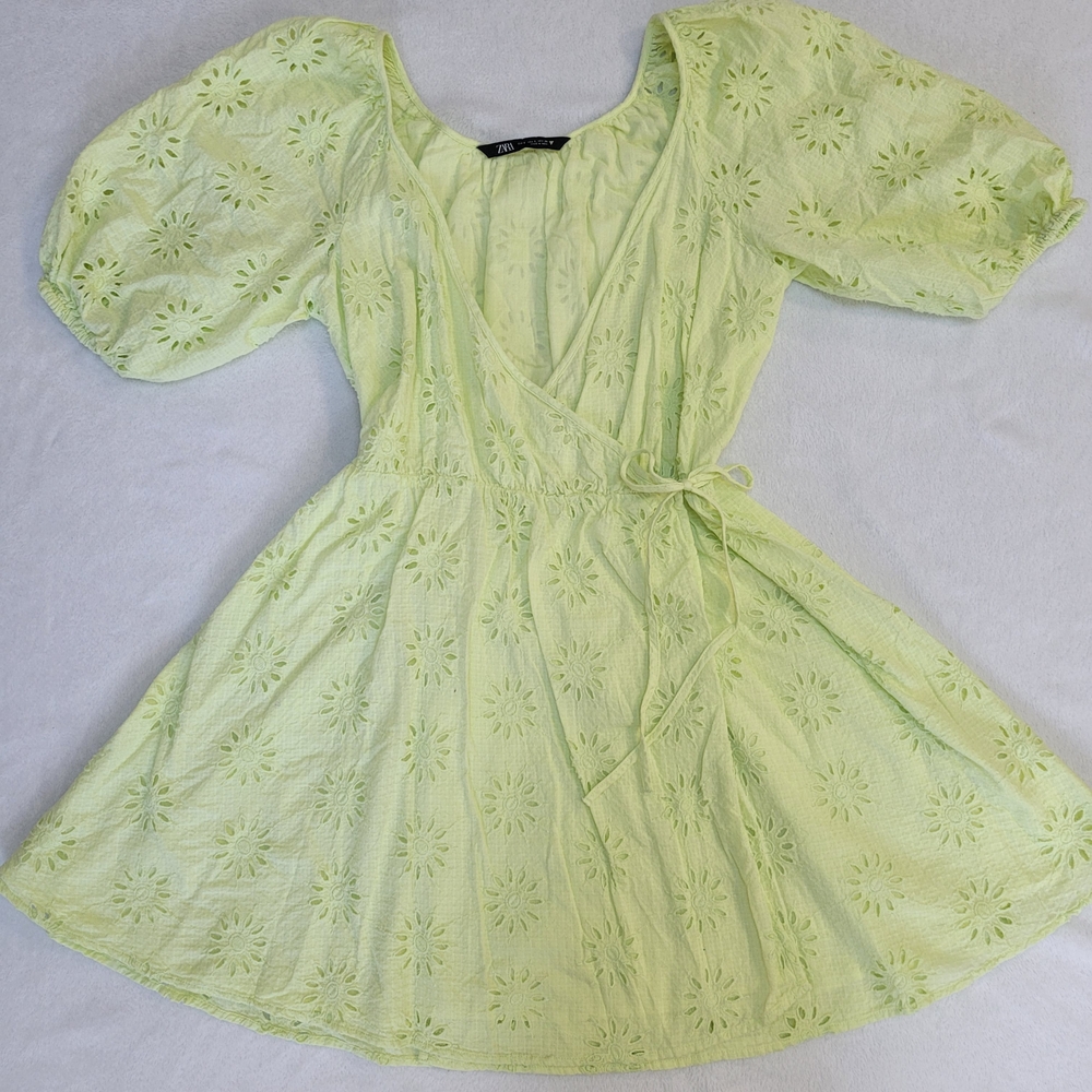 Zara Light Lime Eyelet Midi Dress